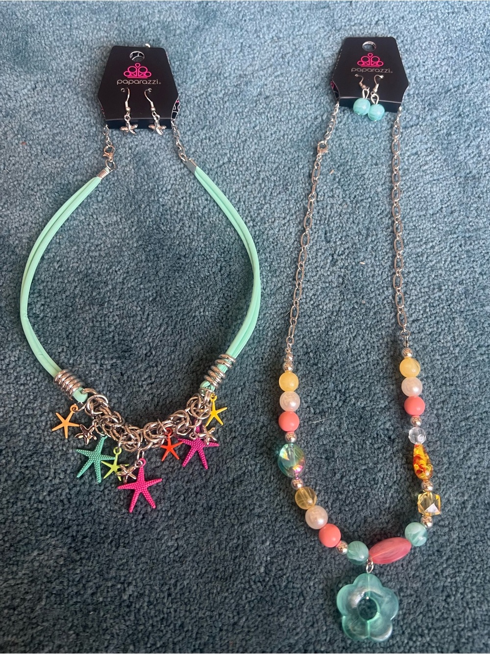Paparazzi 2 Necklace & Earrings Colorful Sets, one beads, one starfish, new